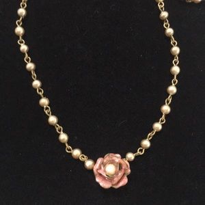Vintage Pearl & Enamel Flower Necklace